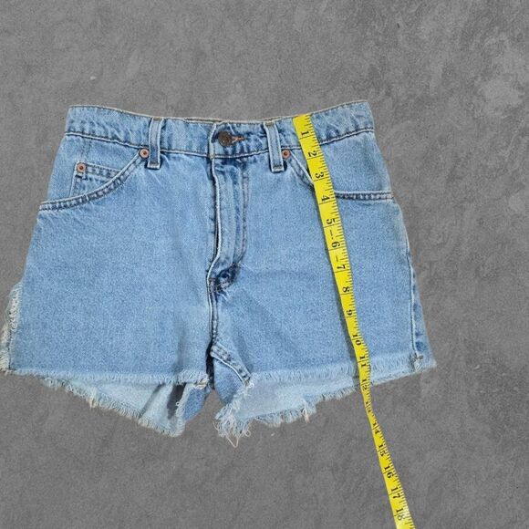 Vintage 90s Levis 910 Denim Shorts Womens 5 Blue USA High Rise Frayed Cut Off - Picture 5 of 8